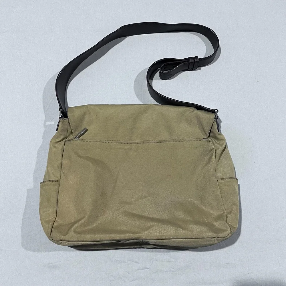 Vintage Tumi Womens Beige Crossbody Shoulder Messanger Bag Purse Leather Trim